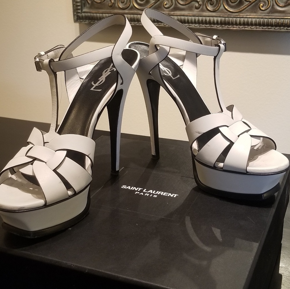 Saint Laurent Tribute sandal, white, smooth leathe